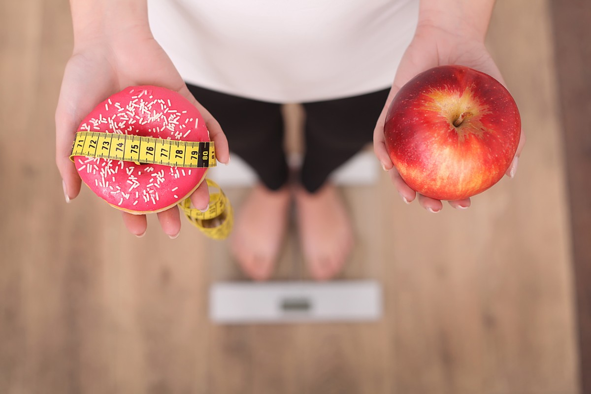 Apple Fruit on Scale for Calorie Counting Diet Stock Photo - Image